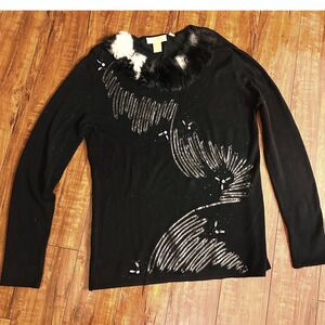 Adore VTG Whimsigoth Embellished Dramatic Black-White Feather Collar Knit Top M